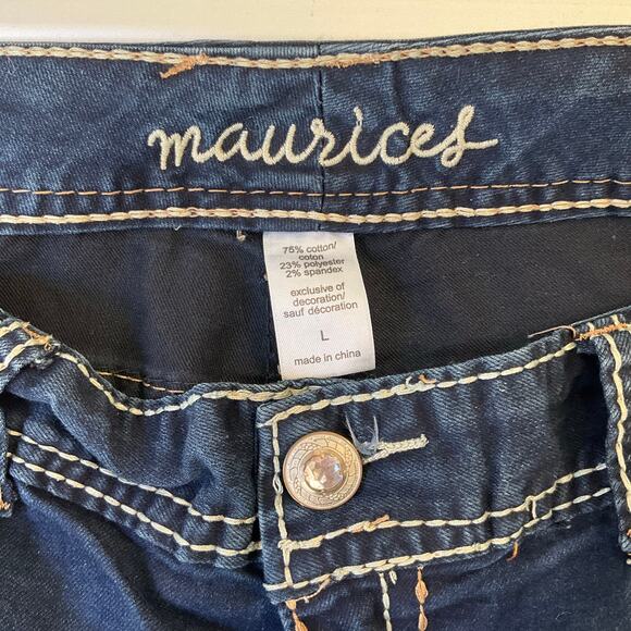 Maurices Women Skinny Jeans Size L (16) Blue Mid Rise Stretch Boot Cut w Sequin - Picture 9 of 12